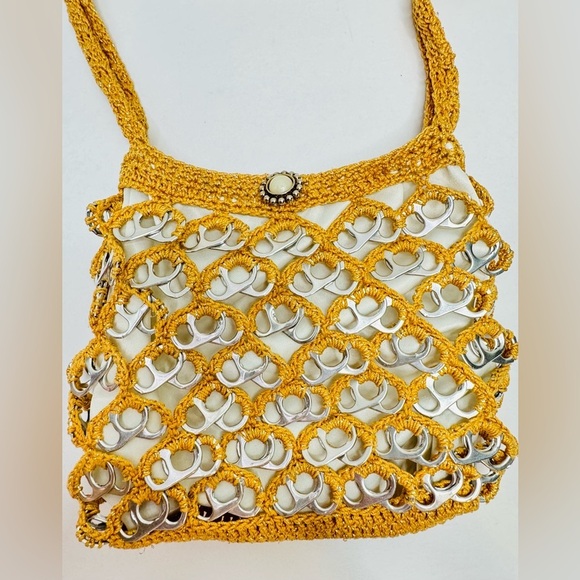 Handmade Crochet‎ Gold Brown Handbag Purse Art with Recycled Soda Pop Tabs - Picture 11 of 14